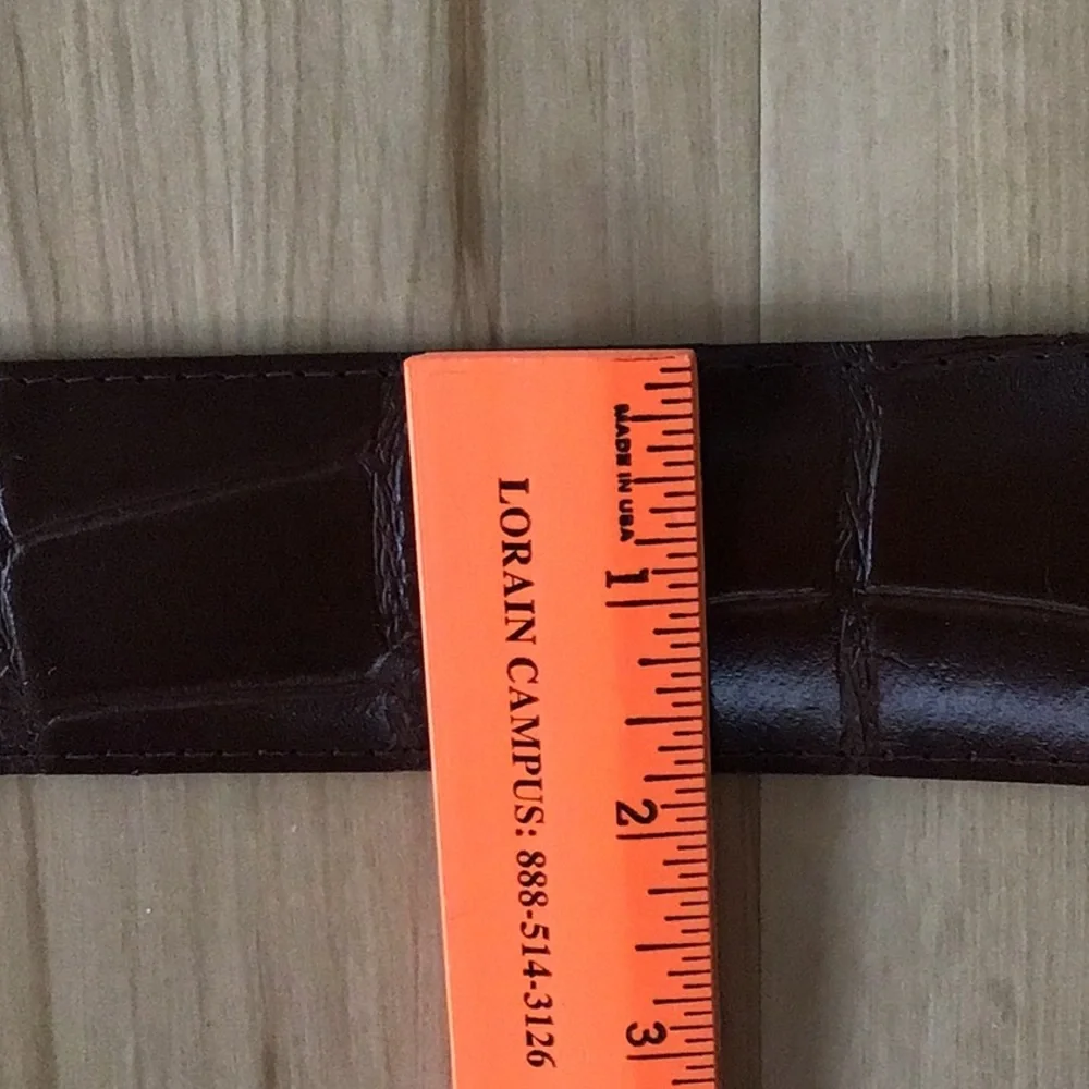Faux Reptile Alligator Crocodile Brown Belt With Round‎ Amber Buckle Size 14